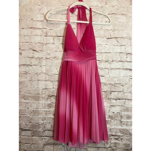 Vintage Y2K Ruby Rox Dress Womens Small Pink Pleated Halter Mesh Tie Open Back - Picture 1 of 14